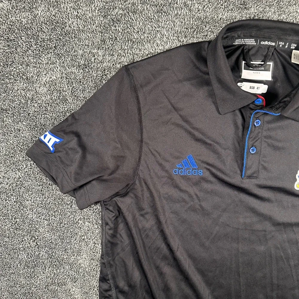 Kansas Jayhawks Adidas Polo Shirt Mens M Black Big 12 NCAA Team Issued